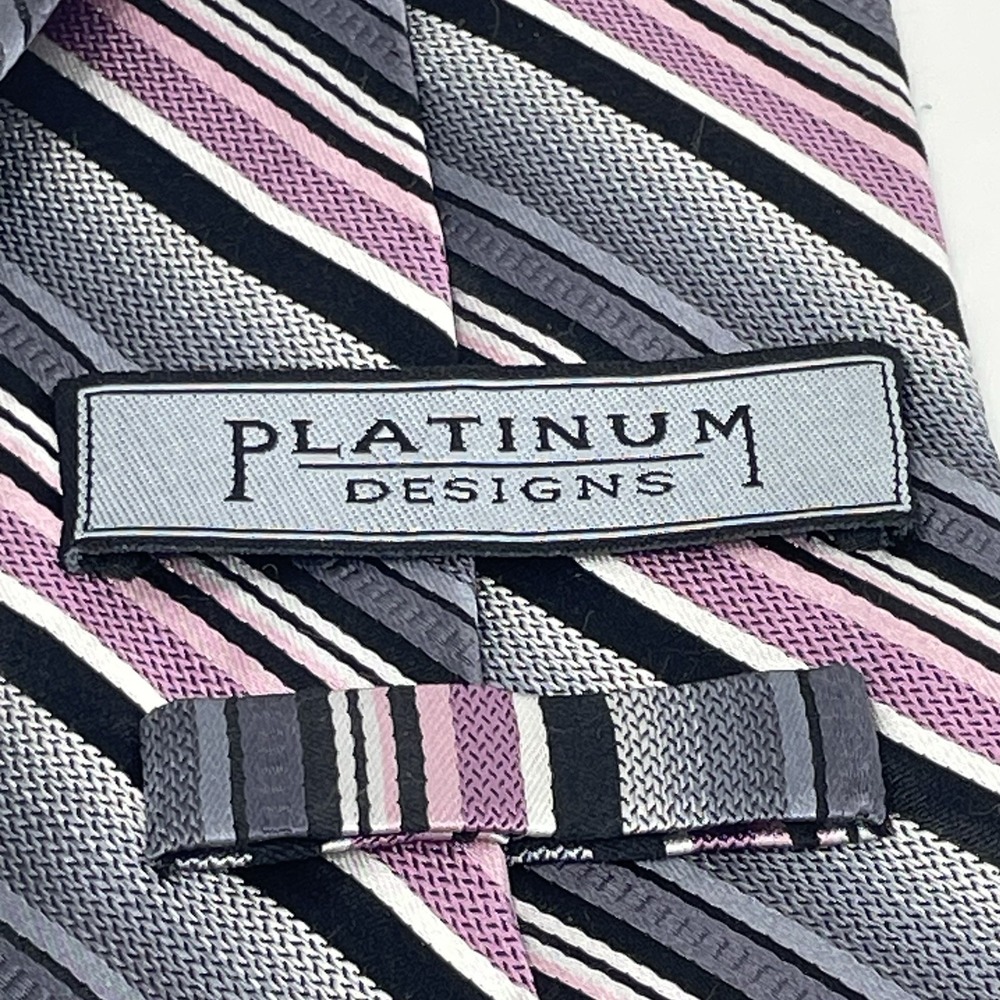 Platinum Designs Tie Handmade‎ Silk Pink Gray Black VTG 3.75x62" Stripes Classic - Picture 5 of 7